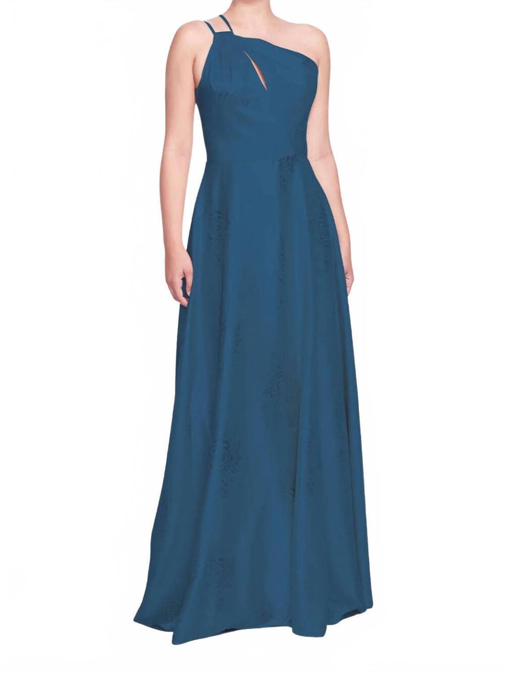 NEW MARCHESA NOTTE barletta one-shouder maxi gown in dusty blue